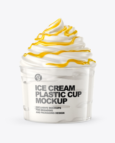 Ice Cream Plastic Cup with Mango Sauce Mockup