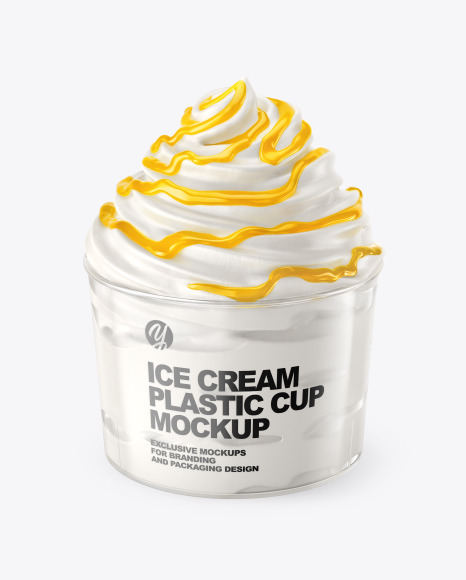 Ice Cream Plastic Cup with Mango Sauce Mockup