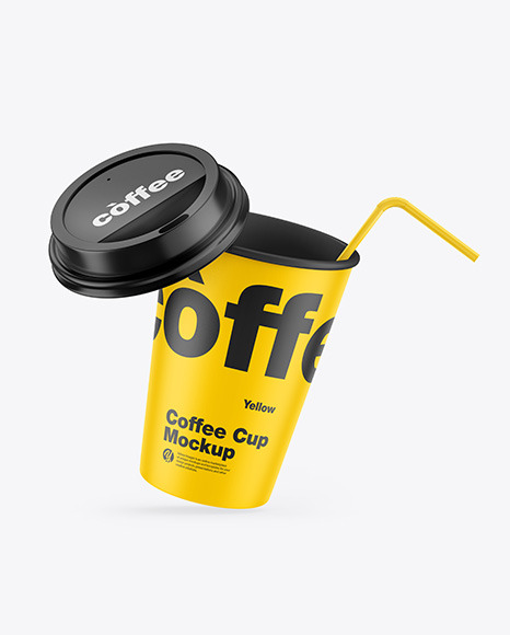 Matte Coffee Cup w/ Straw Mockup