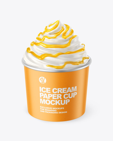 Ice Cream Paper Cup with Mango Sauce Mockup