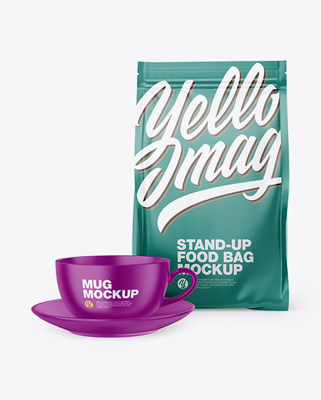 Matte Stand-Up Bag with Matte Coffee Mug Mockup