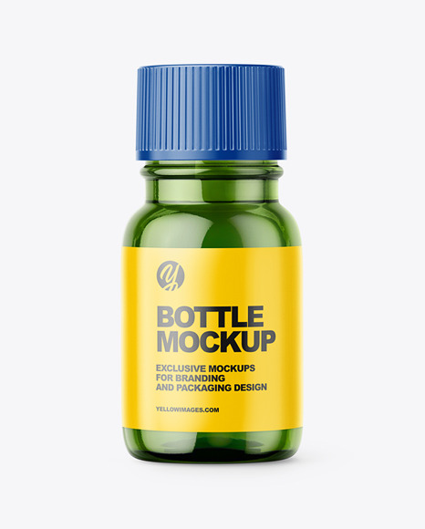 Small Green Glass Bottle With Plastic Cap Mockup - Front View