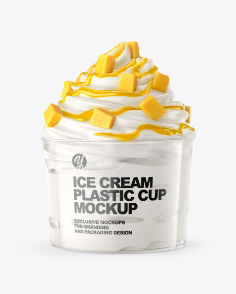Ice Cream Plastic Cup with Mango Topping Mockup