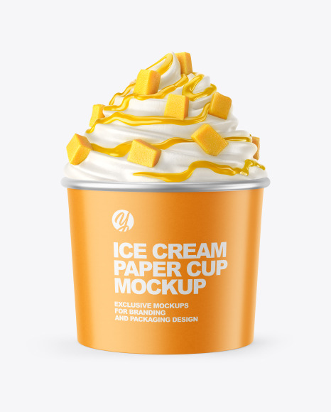 Ice Cream Paper Cup with Mango Topping Mockup