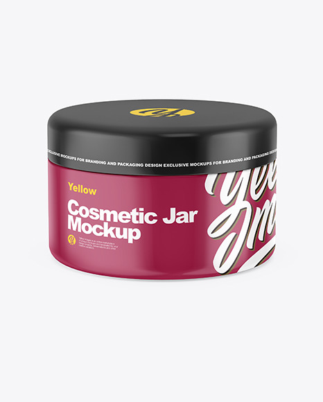 Closed Glossy Plastic Cosmetic Jar Mockup - Front View (High-Angle Shot)