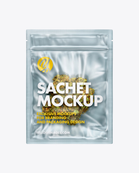 Medical Marijuana Metallic Sachet Mockup