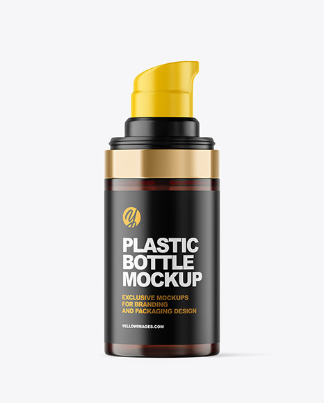 Amber Cosmetic Bottle with Pump Mockup