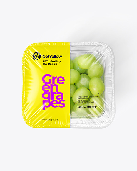 Clear Plastic Tray with Green Grapes Mockup
