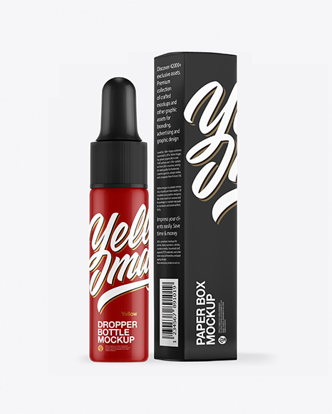 Glossy Dropper Bottle with Paper Box Mockup