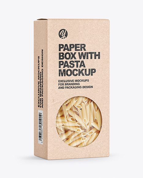 Kraft Paper Box with Penne Rigate Pasta Mockup