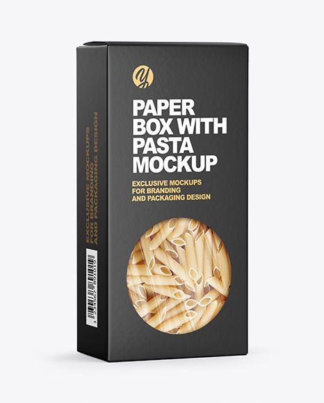 Paper Box with Penne Rigate Pasta Mockup