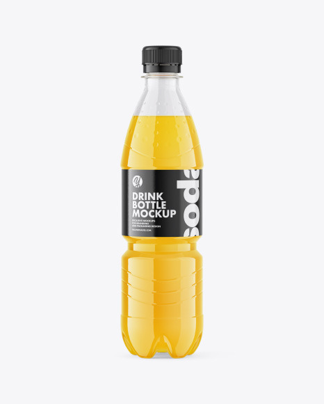 PET Bottle with Orange Drink Mockup