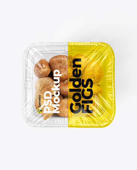 Clear Plastic Tray with Golden Figs Mockup