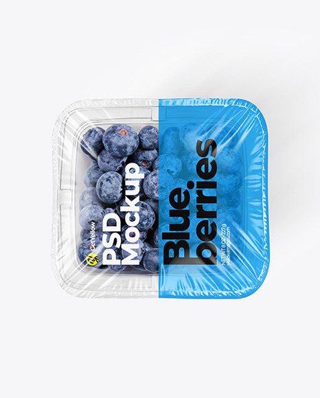 Clear Plastic Tray with Blueberries Mockup