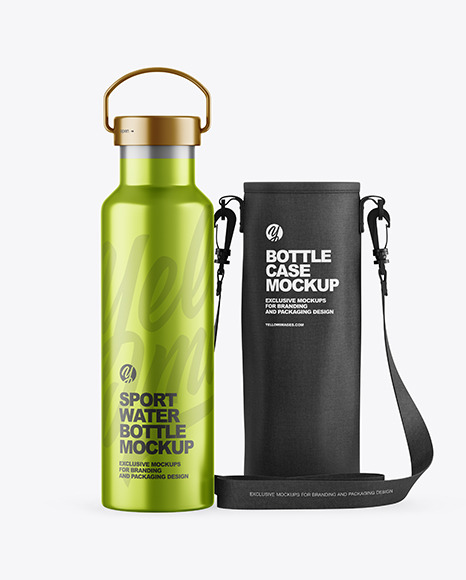 Metallic Water Bottle W/ Case Mockup