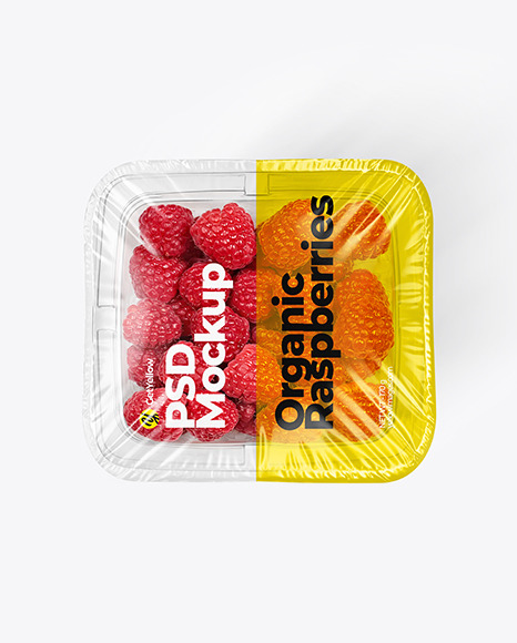 Clear Plastic Tray with Raspberries Mockup