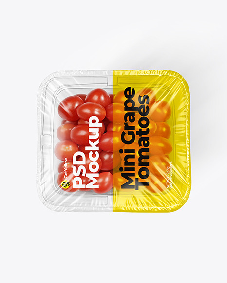 Clear Plastic Tray with Mini Grape Tomatoes Mockup