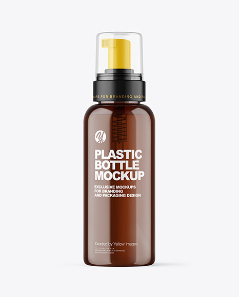 Amber Cosmetic Bottle with Pump Mockup