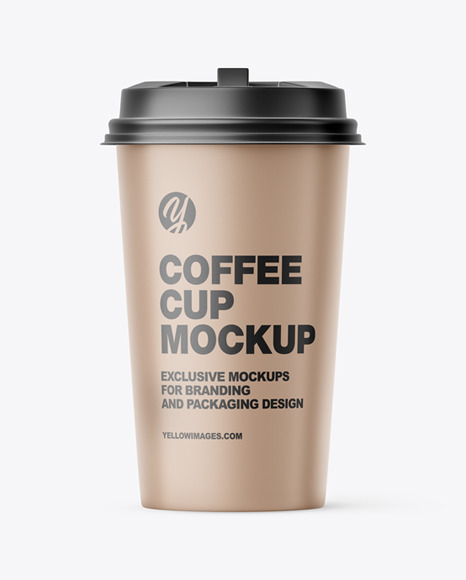 Big Matte Paper Coffee Cup With Plastic Cap Mockup - Front View