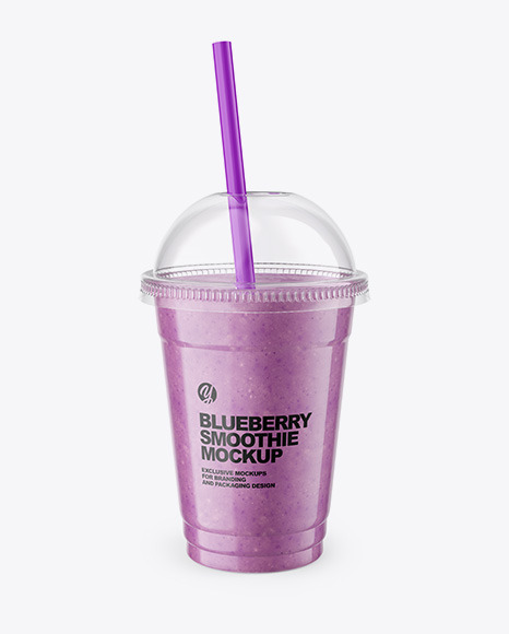 Blueberry  Smoothie Cup with Straw Mockup