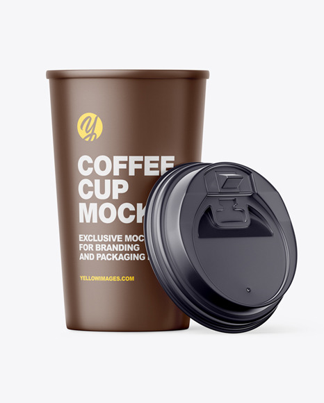 Big Matte Paper Coffee Cup With Plastic Cap Mockup - Front View