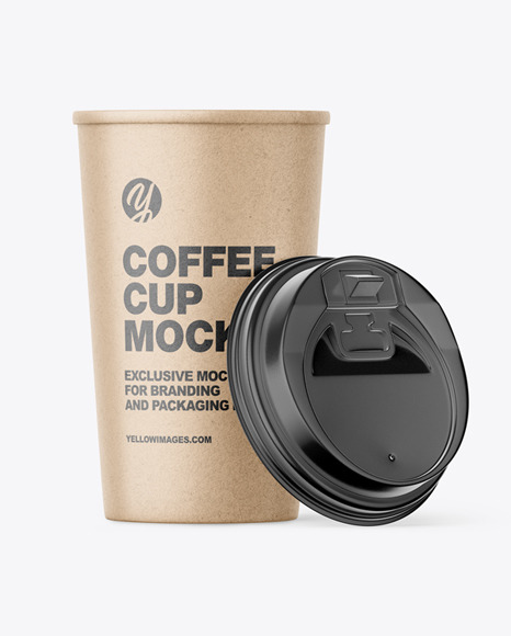 Big Kraft Paper Coffee Cup With Plastic Cap Mockup - Front View