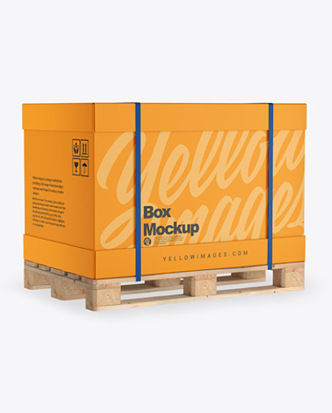 Wooden Pallet With Carton Box Mockup - Half Side View