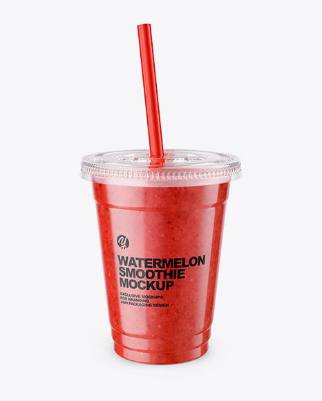Watermelon Smoothie Cup with Straw Mockup