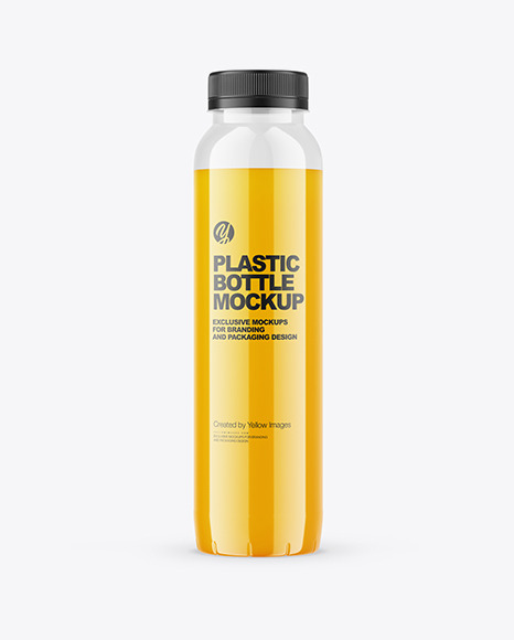 Plastic Bottle with Orange Juice Mockup