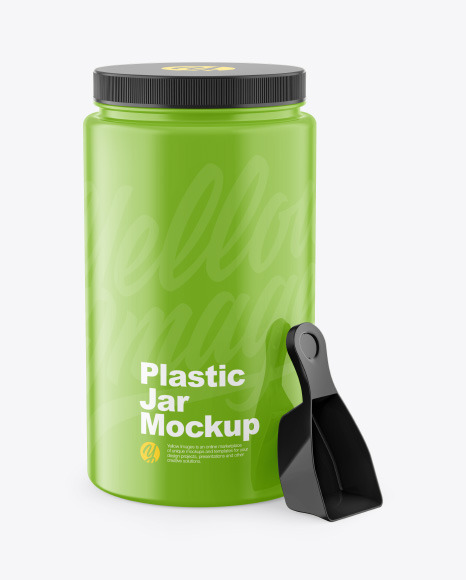 Glossy Plastic Jar w/ Spoon Mockup