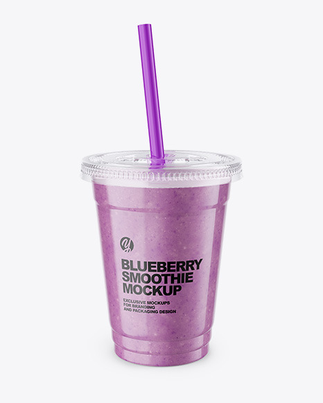 Blueberry Smoothie Cup with Straw Mockup