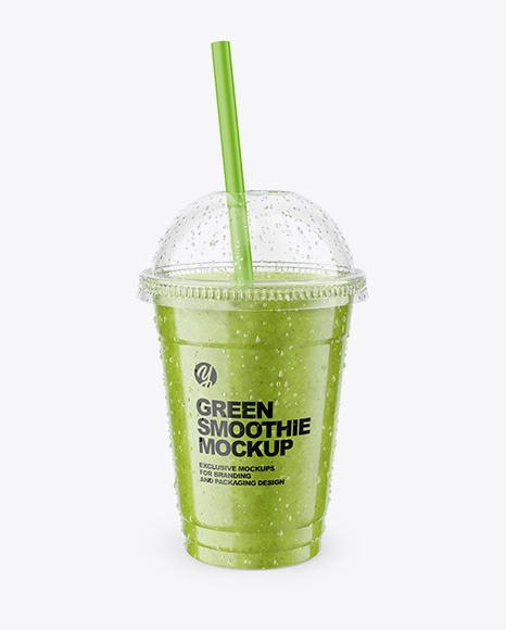 Green Smoothie Cup with Straw Mockup