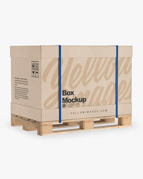 Wooden Pallet With Kraft Carton Box Mockup