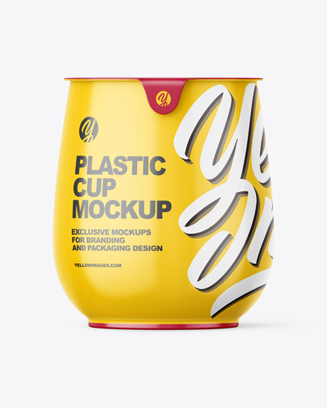 Glossy Plastic Medium Yoghurt Cup Packaging Mockup - Front View