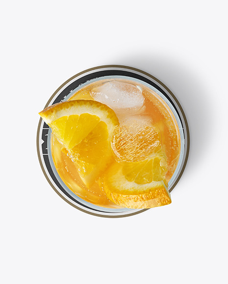 Orange Soda w/ Ice w/ Coaster Mockup