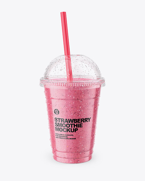 Strawberry  Smoothie Cup with Straw Mockup