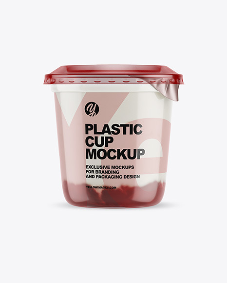 Plastic Cup with Yogurt and Cherries Jam Mockup
