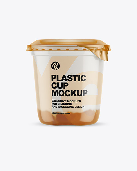 Plastic Cup with Yogurt and Apricot Jam Mockup
