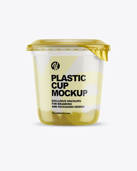 Plastic Cup with Yogurt and Pear Mockup