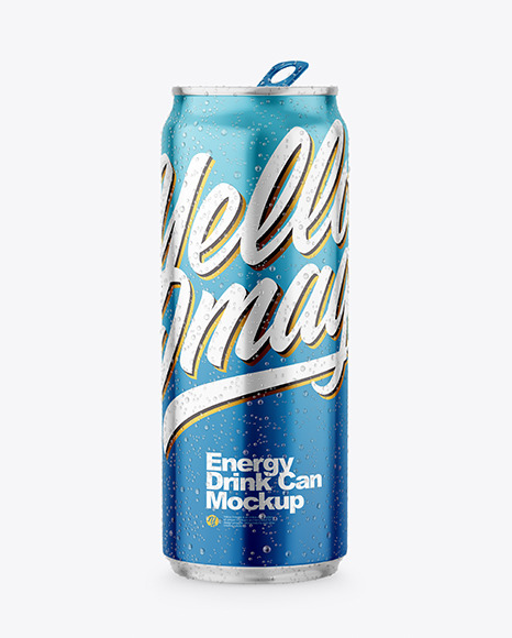 Metallic Drink Can With Condensation Mockup