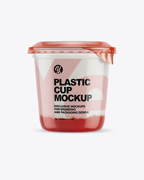 Plastic Cup with Yogurt and Strawberry Jam Mockup