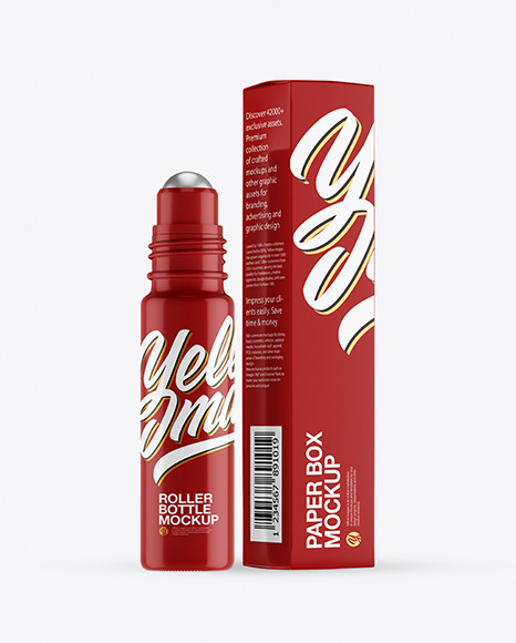 Glossy Roller Bottle with Box Mockup