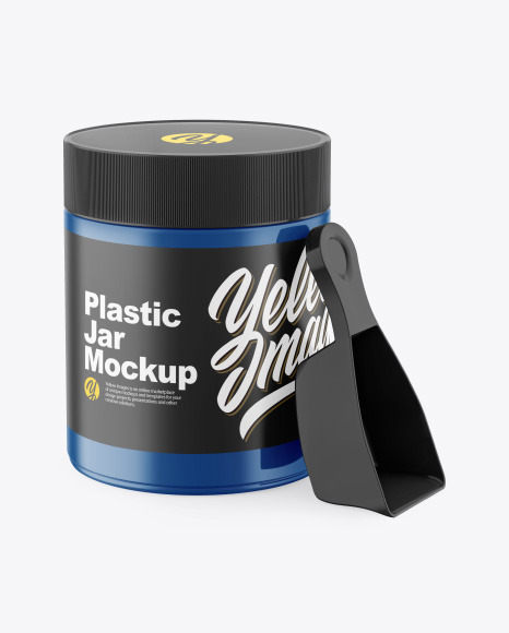 Glossy Plastic Jar w/ Spoon Mockup