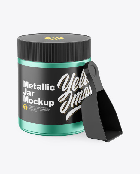 Metallic Plastic Jar w/ Spoon Mockup