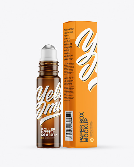 Amber Glass Roller Bottle with Box Mockup