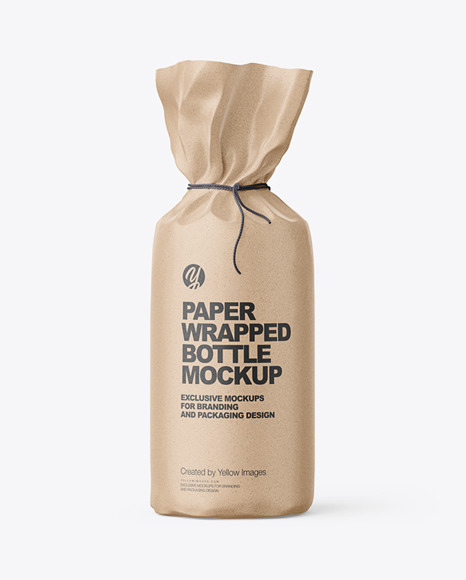 Kraft Paper Bottle Wrapping With Rope Mockup