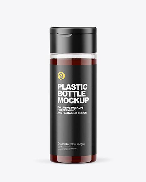 Clear Plastic Bottle with Apple Syrup Mockup