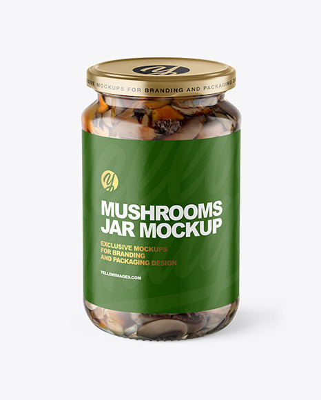 Clear Glass Jar with Marinated Mixed Mushrooms Mockup