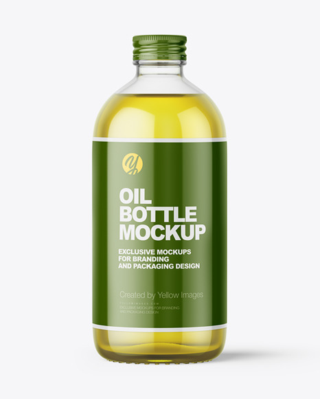 Glass Bottle With Olive Oil And Screw Cap Mockup - Front View