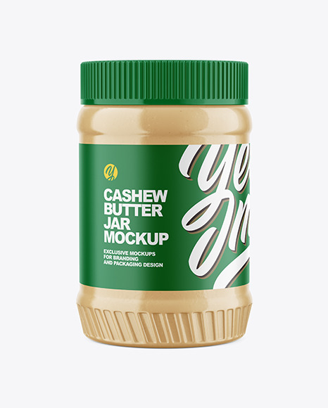 Clear Plastic Jar with Cashew Butter Mockup